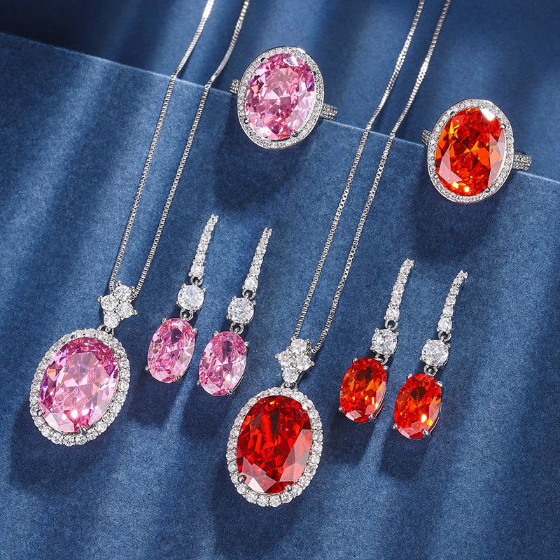 Round Zirconia Drop Earrings Ring (Colors: Pink Diamonds and Orange)