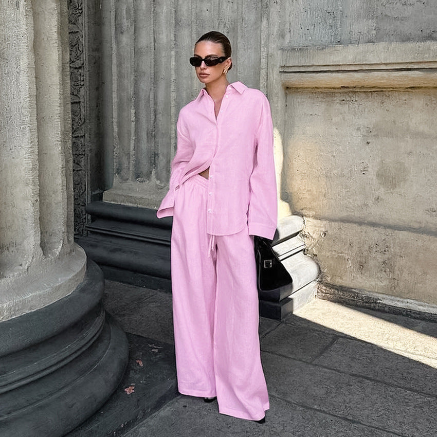 Pink shirt and trousers two-piece set