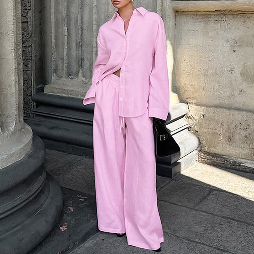 Pink shirt and trousers two-piece set