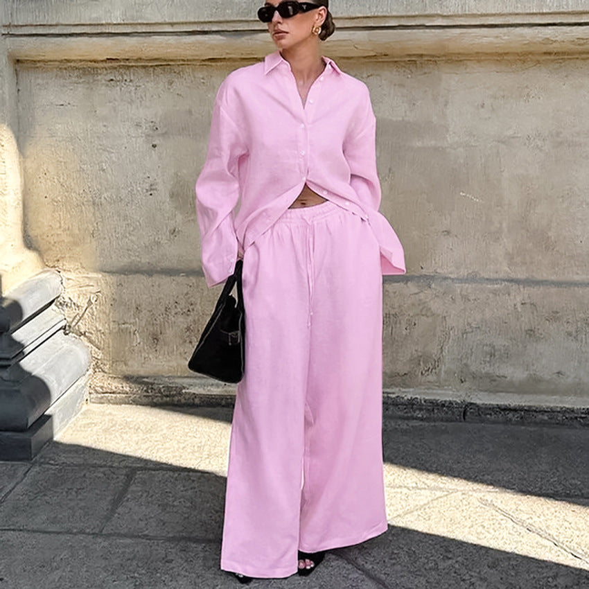 Pink shirt and trousers two-piece set