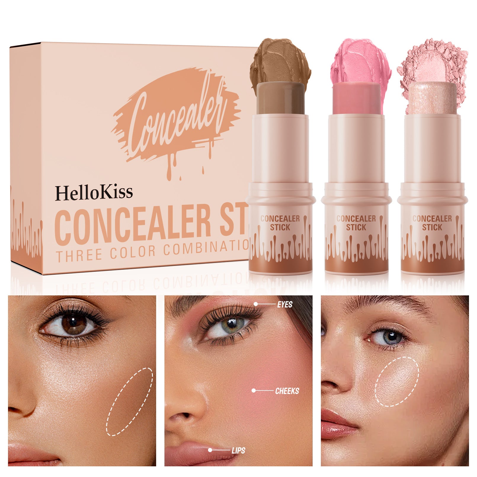 Hellokiss multifunctional contour stick/3-piece blush stick