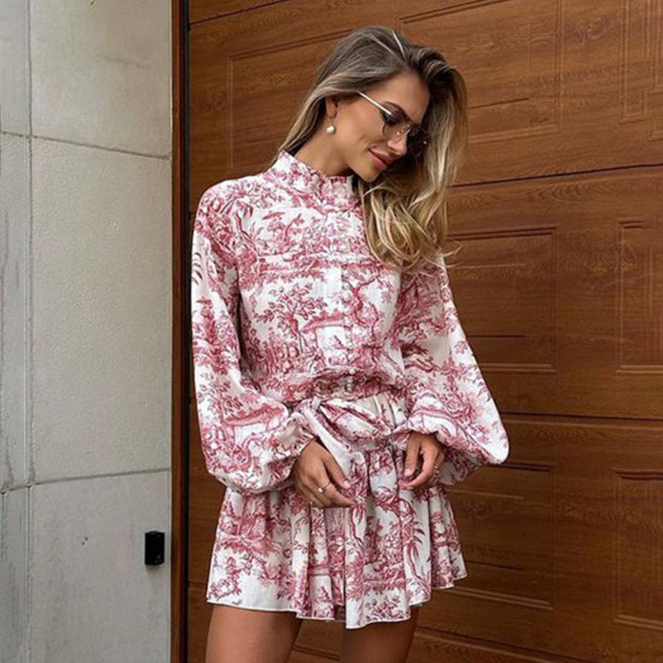 Ink print long-sleeved dress