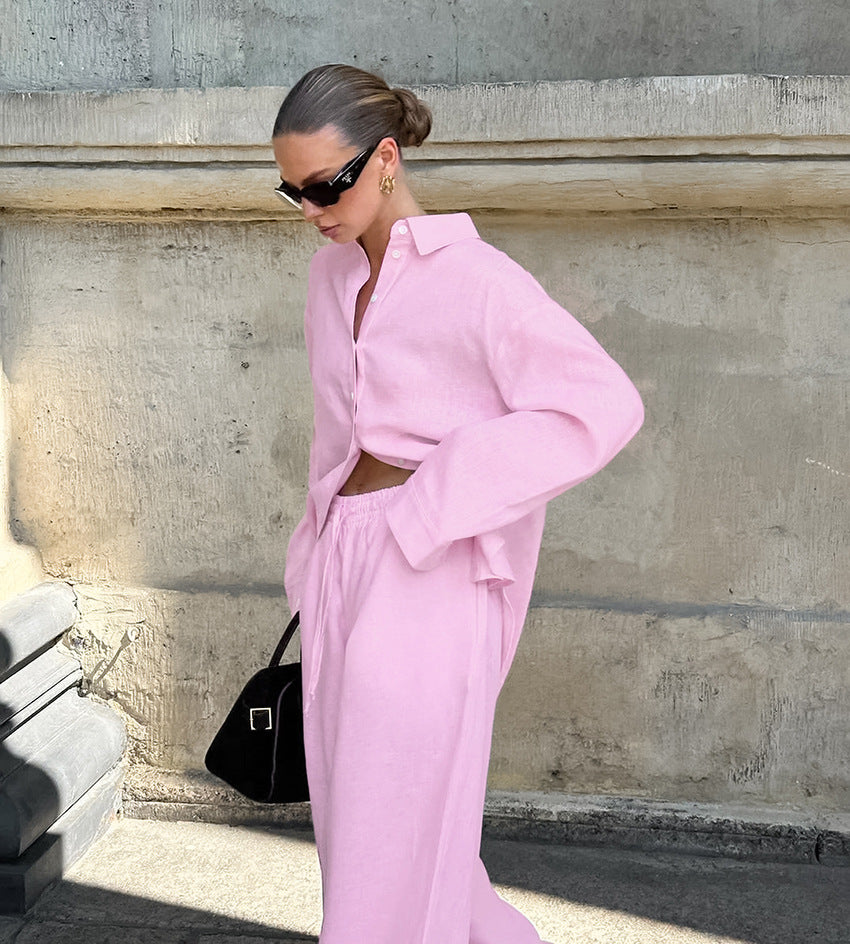 Pink shirt and trousers two-piece set