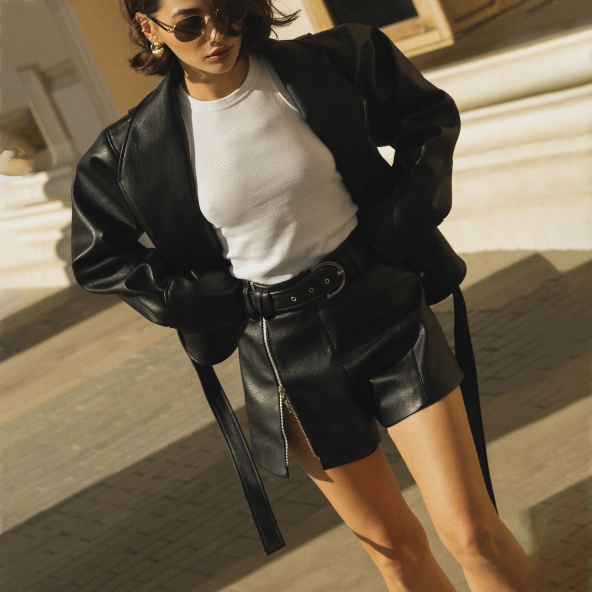 Faux Leather Zipper Shorts