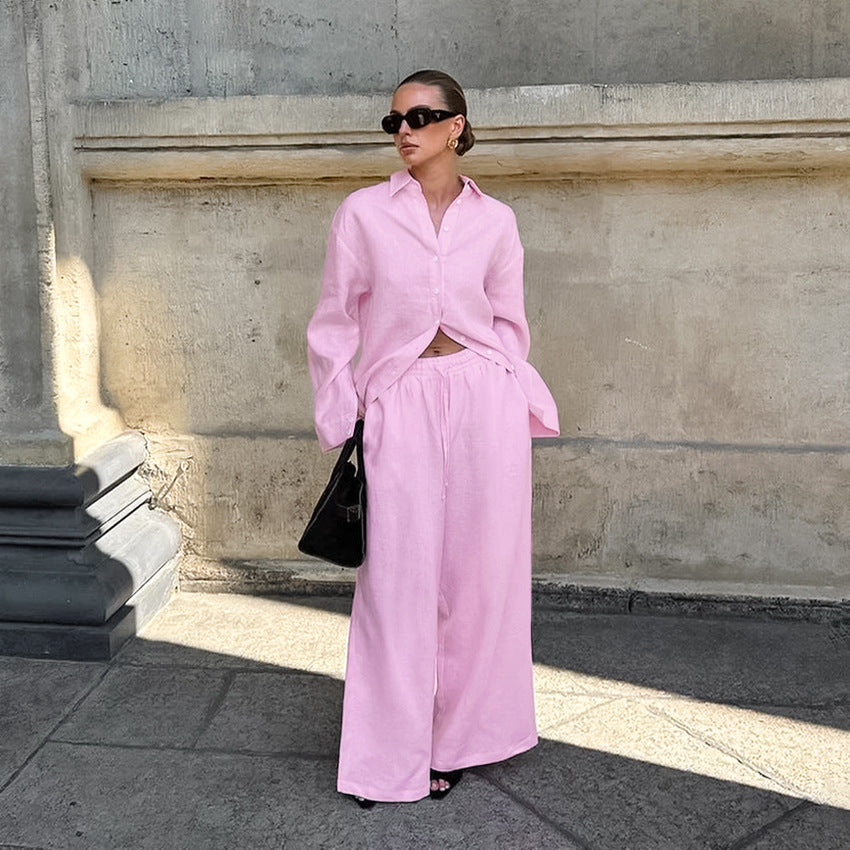 Pink shirt and trousers two-piece set