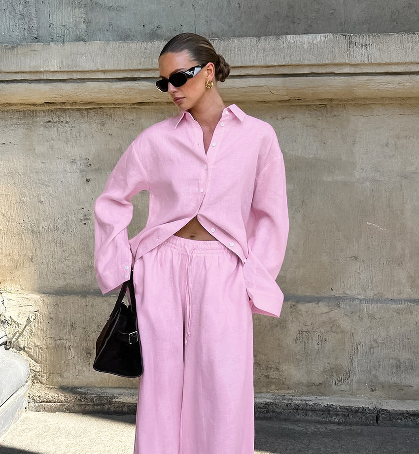 Pink shirt and trousers two-piece set