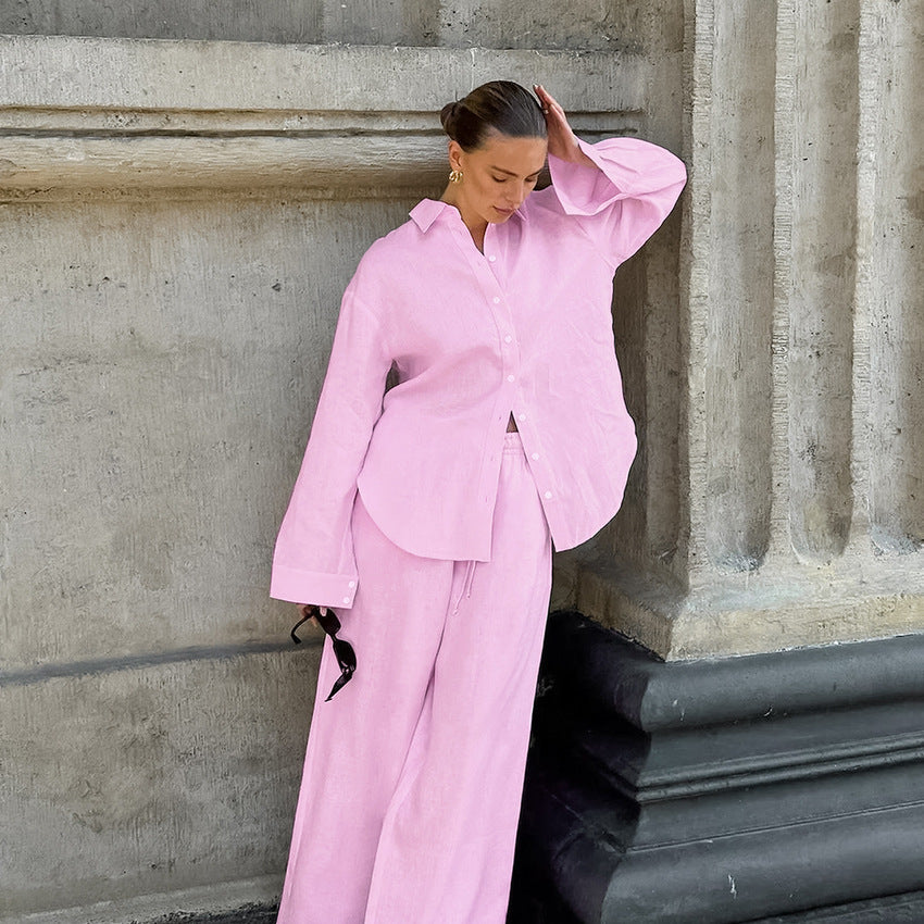 Pink shirt and trousers two-piece set