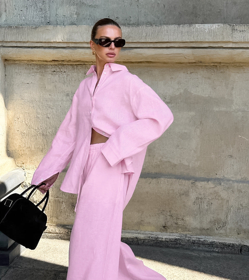 Pink shirt and trousers two-piece set