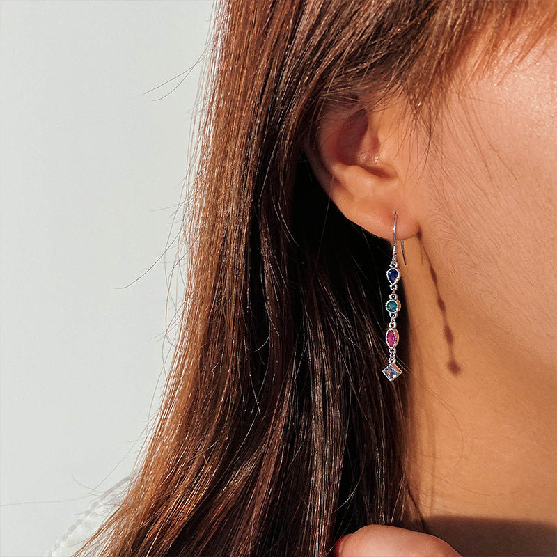 Colored zircon fringed earrings